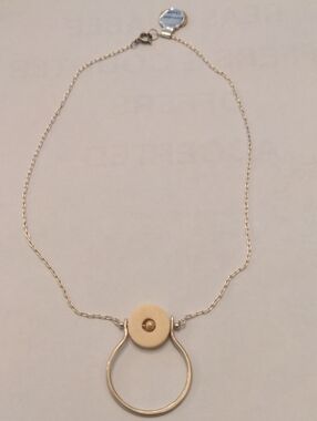 Vintage Sterling Silver Hoop Necklace with Cream Accent, Artisan, Dainty, Unworn